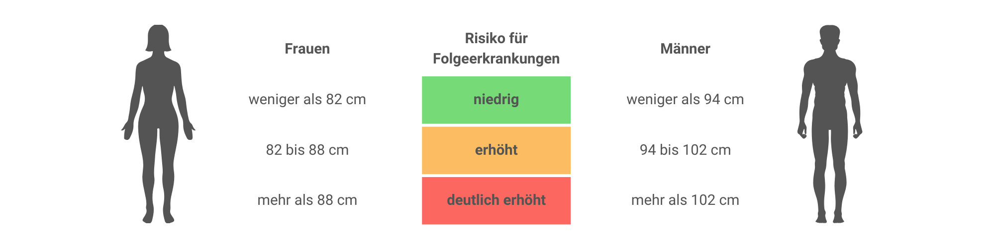 Eine Tabelle mit Bauchumfangs-Kategorien für Frauen und Männer und dem Risiko für Folgeerkrankungen.
